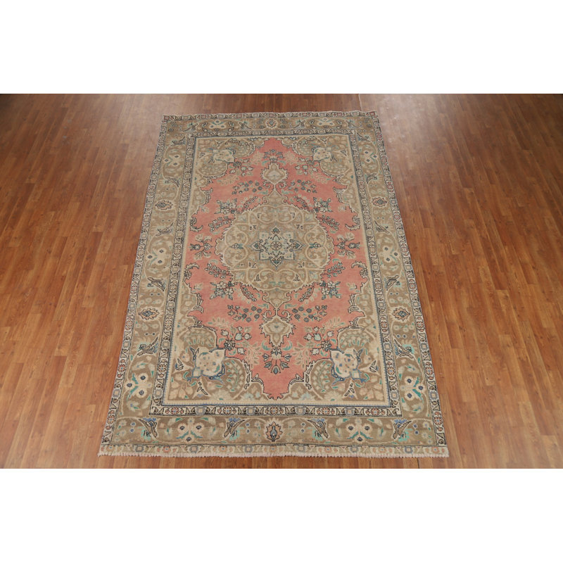 Tapis traditionnel rétro rose à motif floral 6 x 10