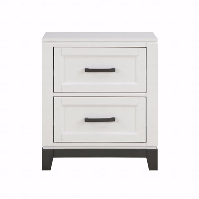 In White Finish Nightstand With 2X Storage Drawers Wooden Bedroom Furniture 1Pc