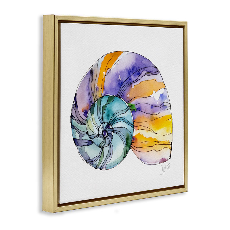 Cadre flottant rayé Sunilit Nautilus, design par Shelly Craig, H 18 po x l 18 po, Cadre flottant métallique doré