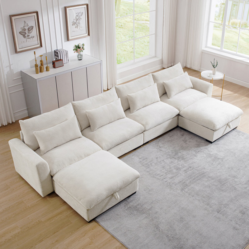 Canapés modulaires en velours côtelé Big Big, Velours côtelé beige