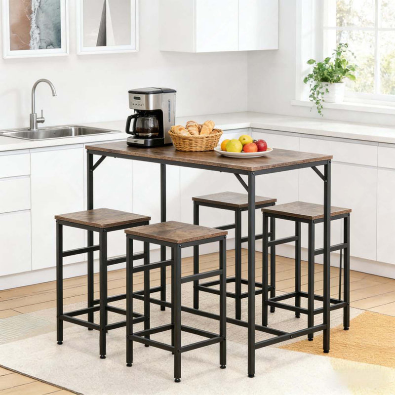 5PCS Space Saving Dining Table Set, Table & 4 Stools Set