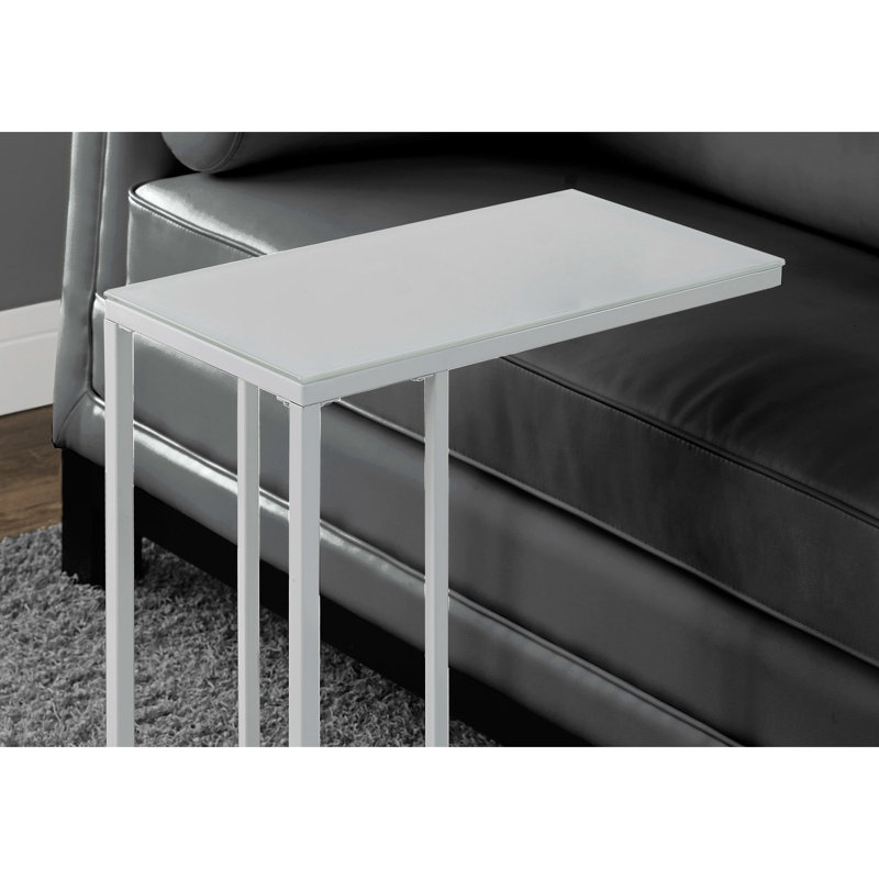 Table d'appoint contemporaine avec plateau rectangulaire en verre blanc givré et base en métal pour le salon et la chambre à coucher