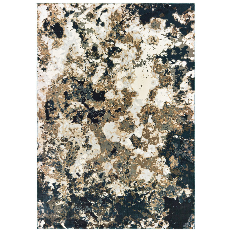 Tapis bleu marine / noir Laurie, Rectangle 3 pi 10 po x 5 pi 5 po