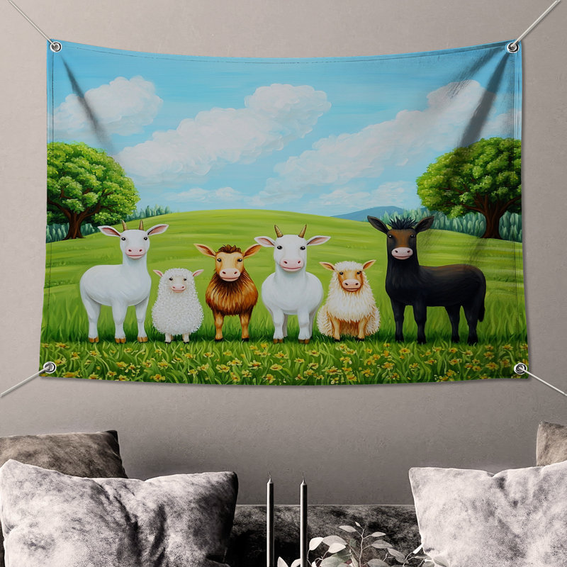 Tapisserie murale animaux de ferme - Décoration murale animaux, H 104 po x 88 avec 4 œillets