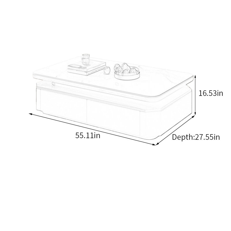 Table basse Minimalist Storage, Blanc / Gris, Noir, H 16,53 po x l 55,11 po x P 27,55 po