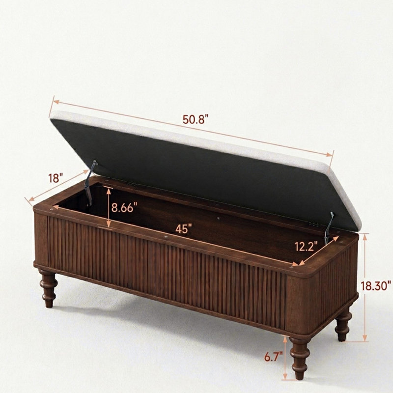Banc de rangement avec repose-pieds en bois d'hévéa massif de 50,8 po avec siège en lin, banc de rangement pour chambre à coucher, range-chaussures pour chambre à coucher, salon, vestibule, garde-robe