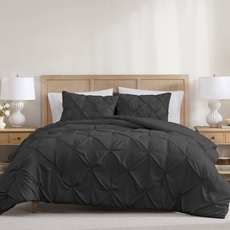 Ensemble de couette 3 pièces en microfibre à plis piqués Swift Home - Couleurs unies et motifs rayés - Toutes saisons, durable, facile d'entretien