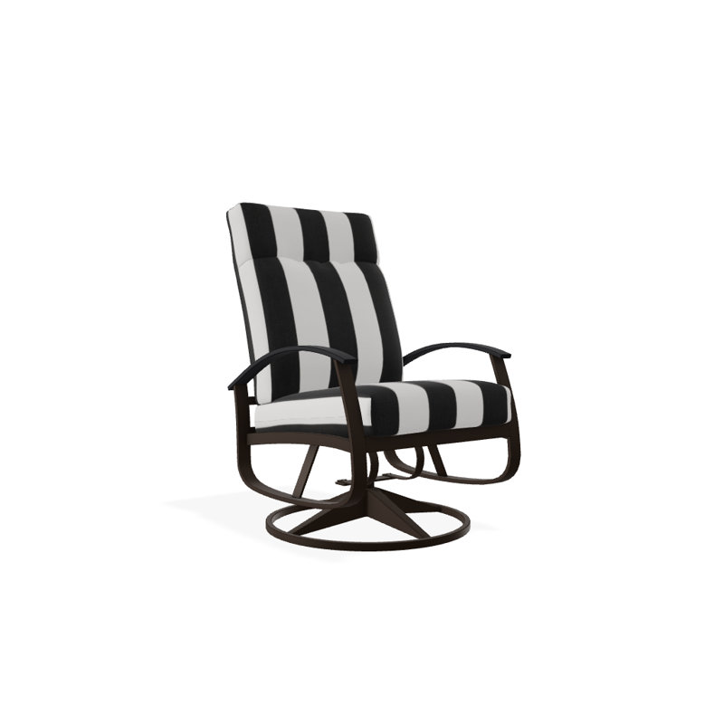 Chaise de patio pivotante avec coussins Askar, Cabana classique à rayures noires Sunbrella®, Blanc P50, Kona texturé