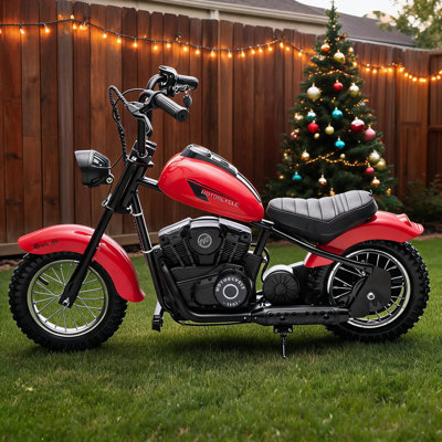 Motocyclette électrique pour enfants, motocyclette 24 V 250 W, deux vitesses maximum jusqu'à 14MPH et 60 minutes en continu, avec lumières DEL, siège en cuir, frein arrière, moto électrique pour enfants de 8 à 14 ans.