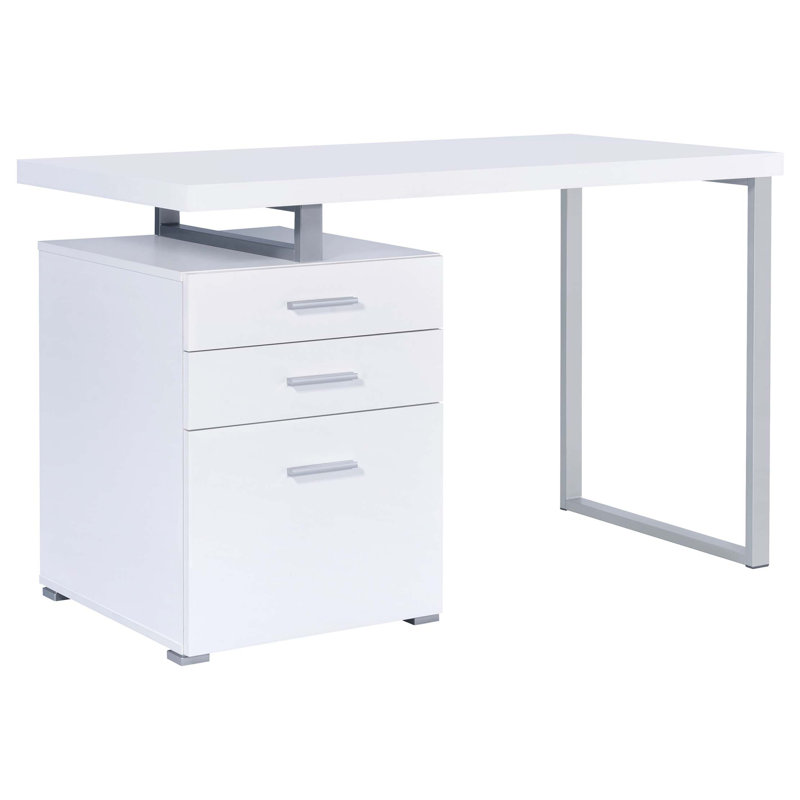 Structure de bureau d'ordinateur moderne à 3 tiroirs réversible 47 po Modern, Blanc