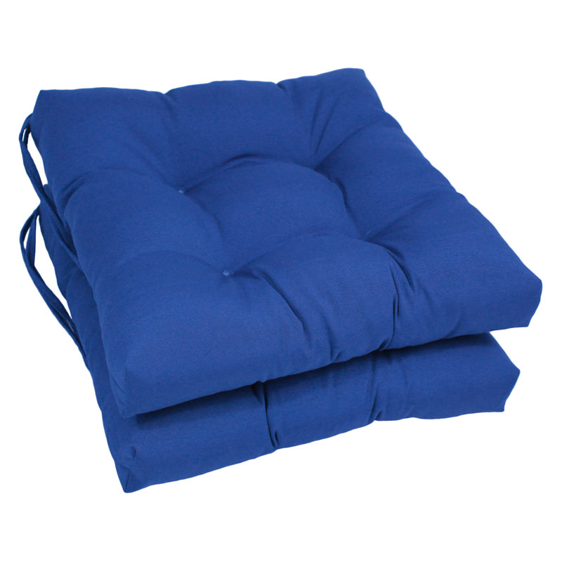 16-Inch Solid Twill Square Tufted Chair Cushions, Royal Blue