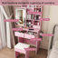 Comptoir de maquillage compact avec lumières DEL réglables, prises de courant intégrées et rangement dissimulé pour les petites chambres