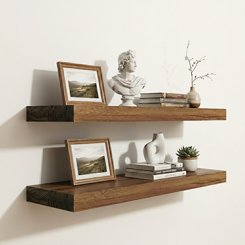24 Inches Wood Wall Mounted Floating Shelves, Wall Shelf for Bathroom/Kitchen/Bedroom/Living Room (Set of 2)
