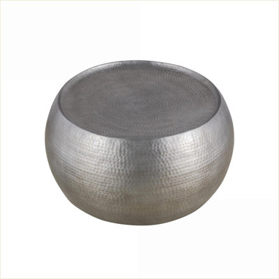 Modern Hand-Hammered Antique Copper Coffee Table - 32” Round Aluminum, No Assembly for Living Room
