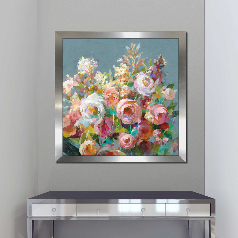 Joy of the Garden Square II - Peinture, Encadrement argenté, H 25,5 po x l 25,5 po x P 1 po