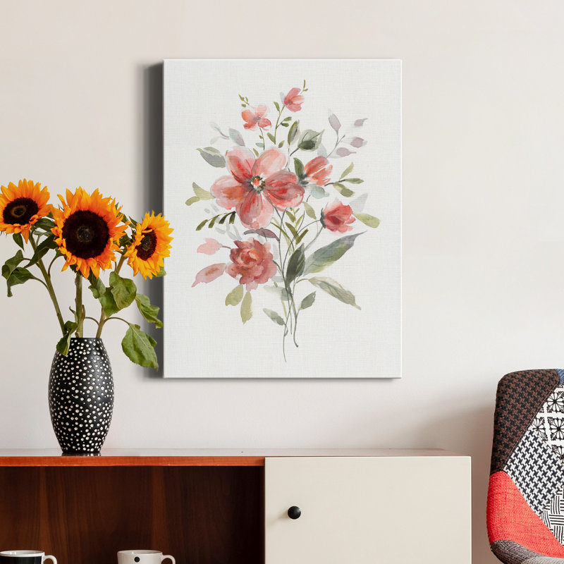 «Linen Botanical Coral II» par Carol Robinson, reproduction d'art sur toile tendue, H 40 po x l 30 po x P 1 po