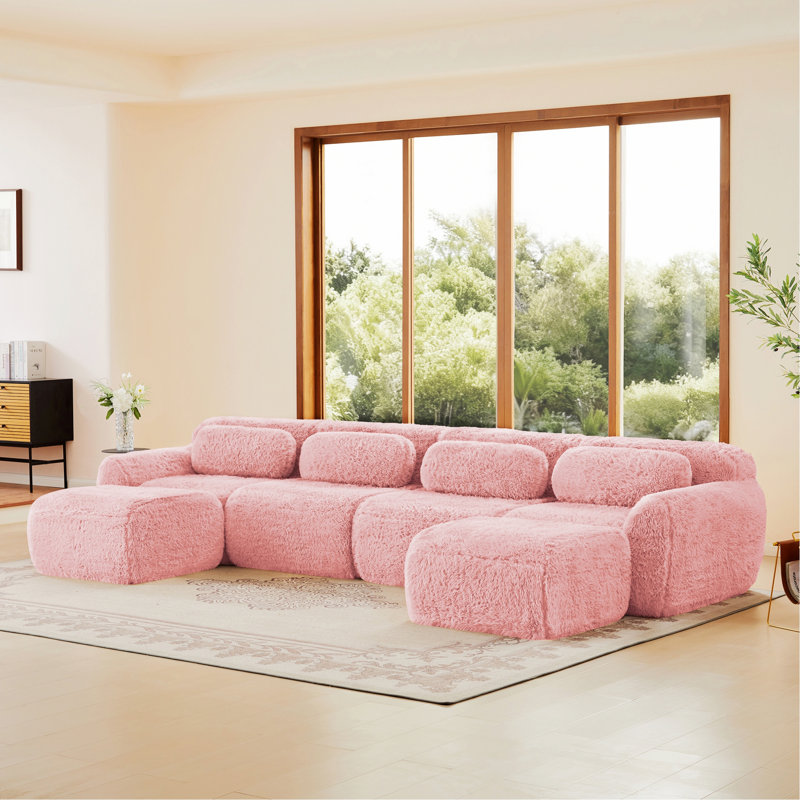 Canapé d'intérieur rembourré, canapé en U avec design antidérapant, canapé d'intérieur pour le salon, bureau, 148.83" W, Pink