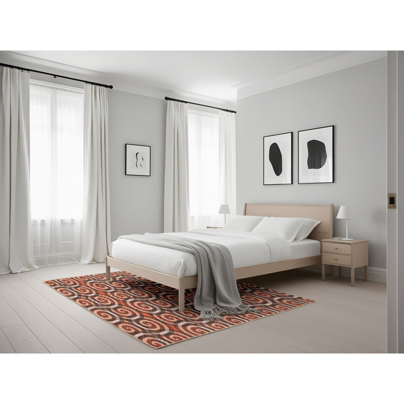 Tapis décoratif brun géométrique, Rectangle 5 pi x 7 pi