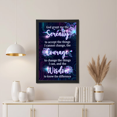 "Serenity Prayer" avec motif floral et circuit imprimé sur toile, reproduction d'art sur toile pour bureau personnel ou espace de méditation