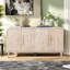 Buffet de rangement cannelé en bois avec sculpture verticale en grain de bois et tablettes réglables-489379978
