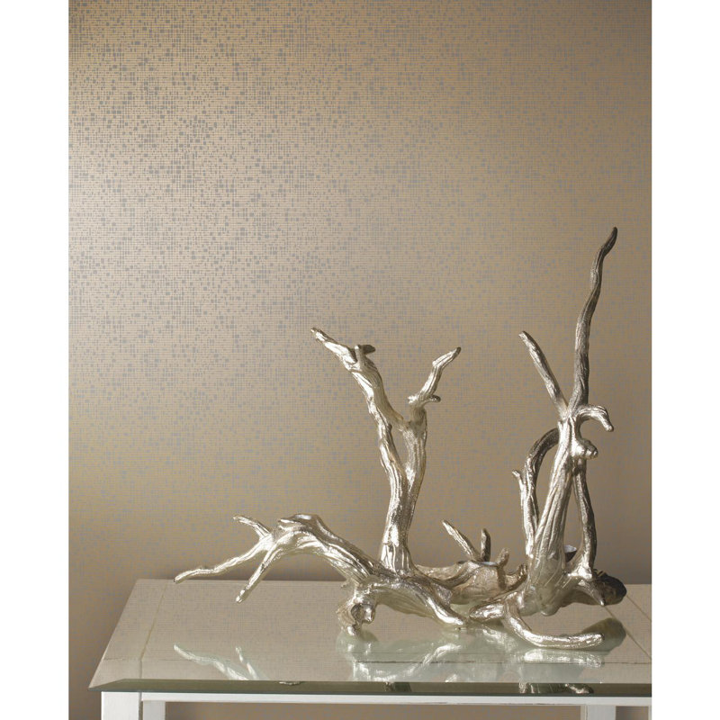 Rouleau de papier peint double métallique moderne L 32,8 pi x l 20,8 po Antonina Vella, Taupe / Or
