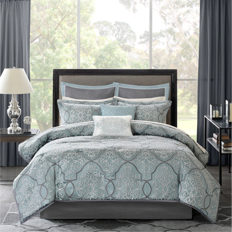 12 Piece Comforter Set With Cotton Bed Sheets Blue King, King Comforter + 11 Additional Pieces 