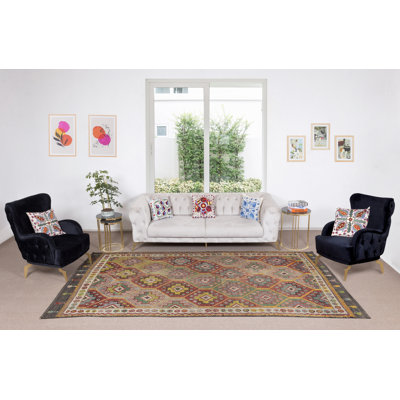 Tapis turc Jajim 6,2 x 11,5 pi rétro, tapis unique en laine tissé à la main