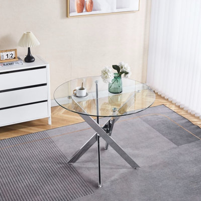 Table à pieds avec verre trempé, style moderne pour la cuisine et le salon