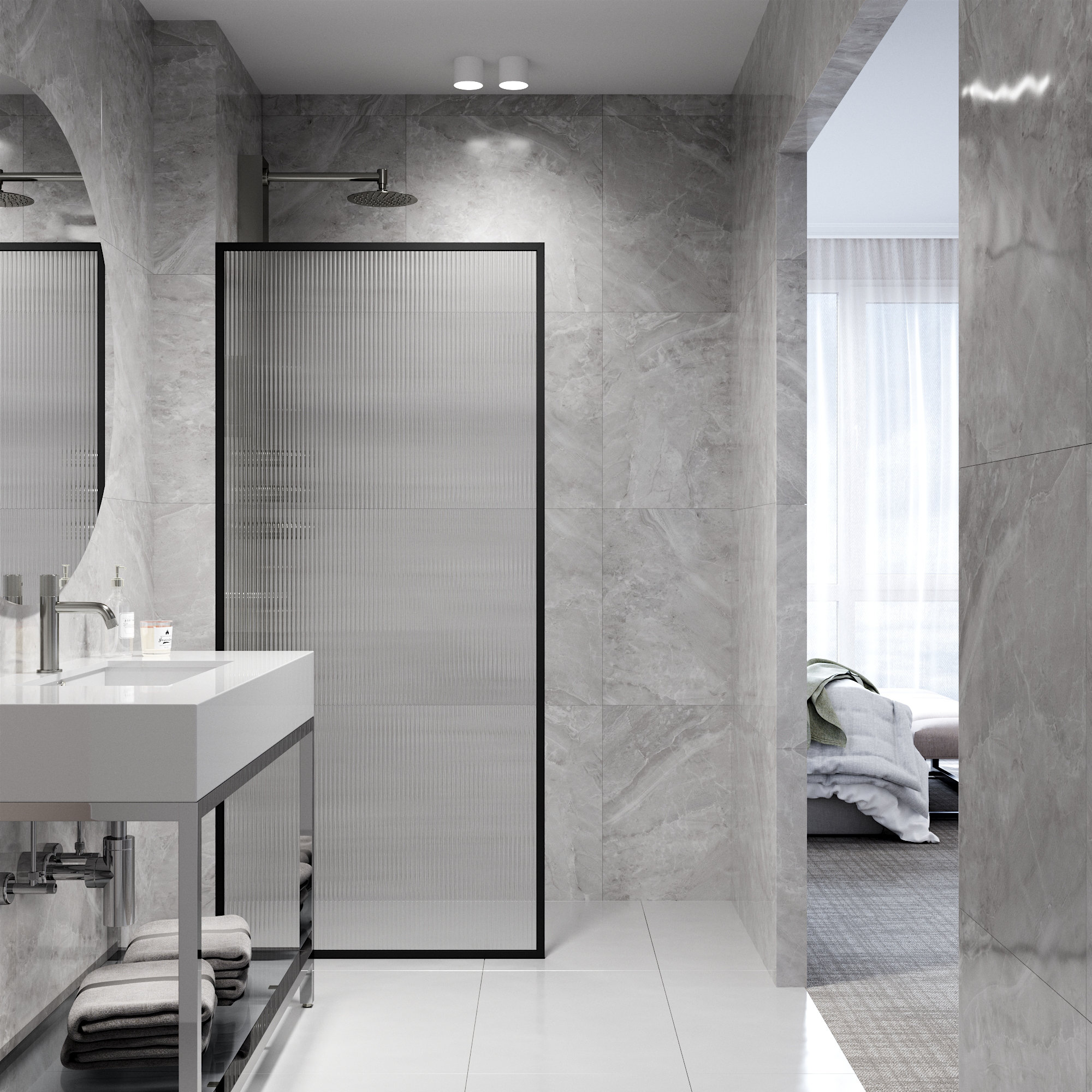 Meridian 34" W x 74" H Fixed Framed Shower Screen with 3/8" Glass, Matte Black Fluted