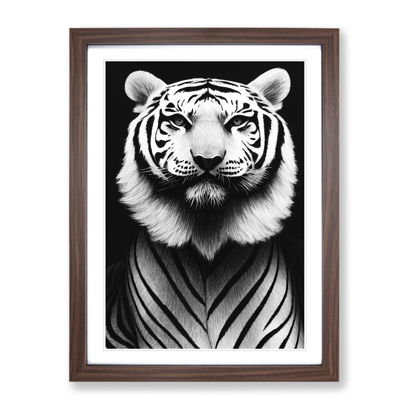 Monochrome Tiger No.2 - Framed Print, 34cm H x 25cm W x 2cm D, Walnut