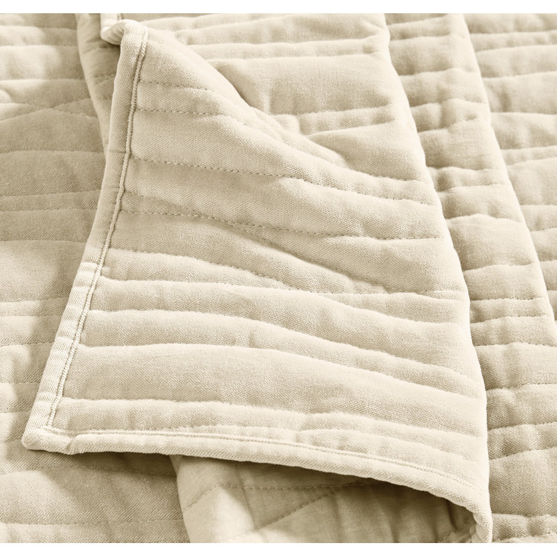 Royal Velvet Wavy Cotton Velvet Quilt Set, Ivory, King Quilt + 2 Shams