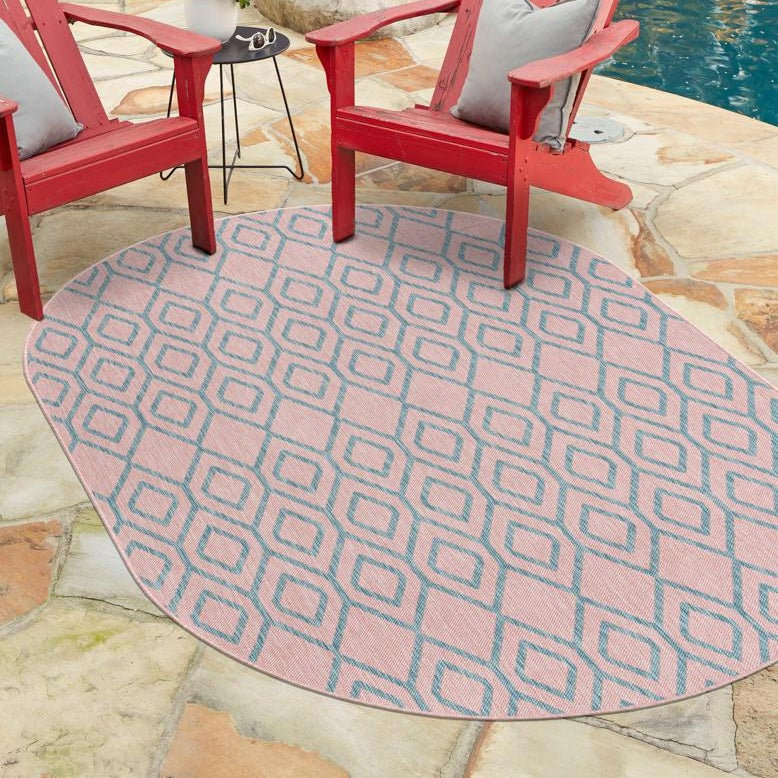 Turks and Caicos Indoor/Outdoor Rug, Oval 7'10" x 10', Blue