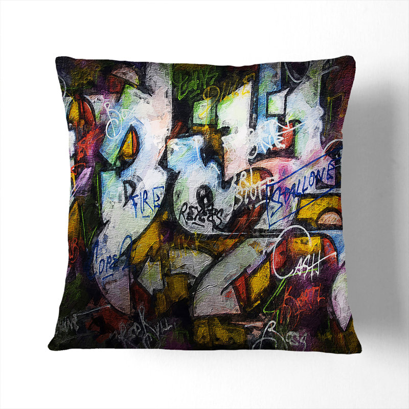 Wall Graffiti Cushion with Filling, Black, 55cm H x 55cm W x 20cm D