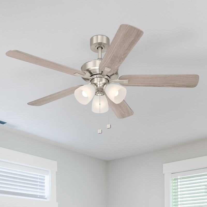 Stellant II 52 in. Indoor/Covered Outdoor Brushed Nickel Traditional Ceiling Fan with Three 3000K LED Bulbs Included, Gray