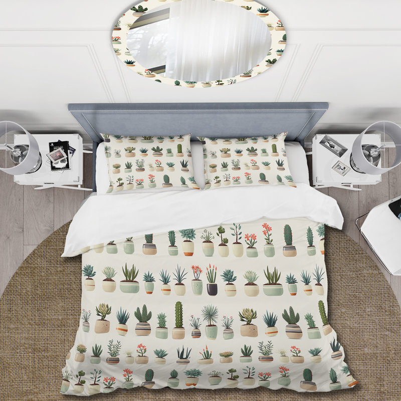 Ensemble de housse de couette Minimalist Succulents II - Plants, Housse de couette pour grand lit et 2 taies décor
