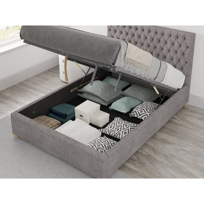 Central City Upholstered Lift Up Storage Bed, Silver, Small Double (4')