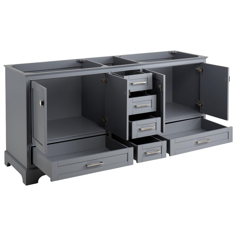 Quen 72" Freestanding Double Basin Vanity Set with Cabinet, Vanity Tops, Gray, Arctic White Quartz, No Faucet Holes