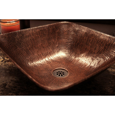 14" Square Vessel Hammered Copper Sink