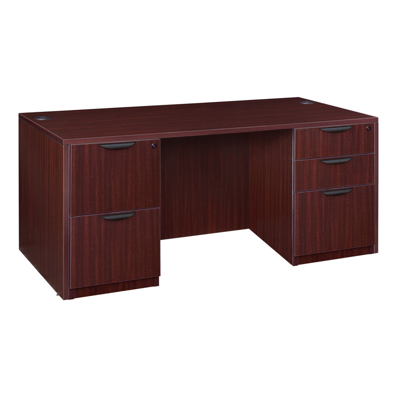 Nevjana Office Desk with Double Full Pedestal, Mahogany, 29" H x 66" W x 30" D