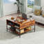 Table basse à plateau rabattable avec rangement - Conception relevable avec compartiment caché - Table de salon facile à assembler