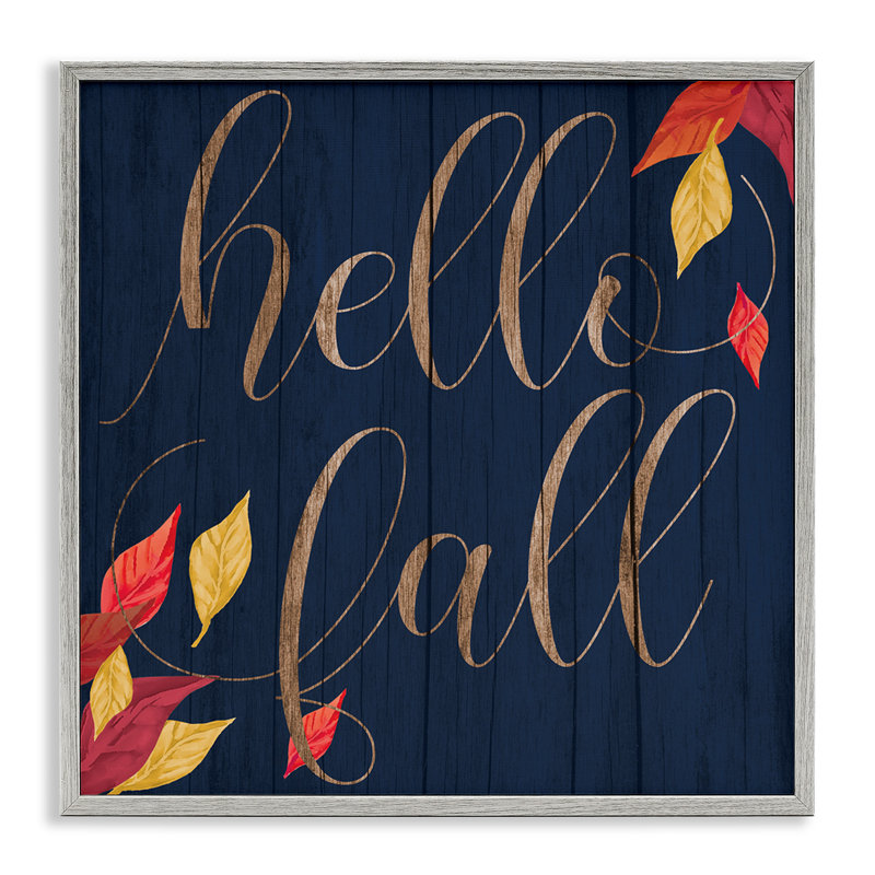 «Hello Fall Script Autumn Foliage Border» par Daphne Polselli, reproduction d'art textuel, 17" H x 17" W