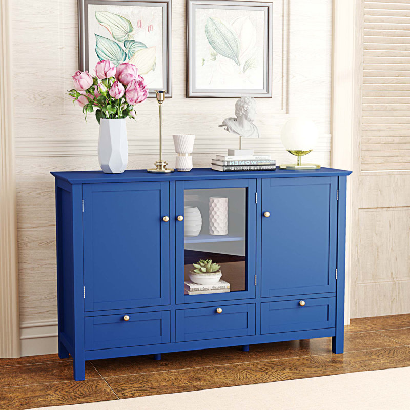 Buffet console moderne avec 2 portes et 3 tiroirs Accent Cabinet, Bleu