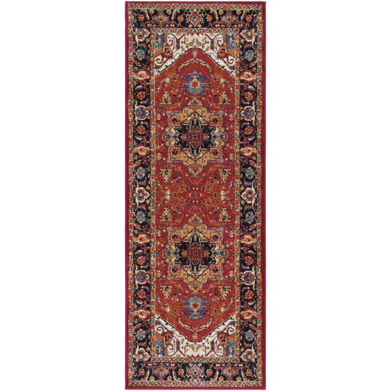 Bratton Machine Woven Oriental Red/Black Area Rug, Runner 2'7" x 7'3"