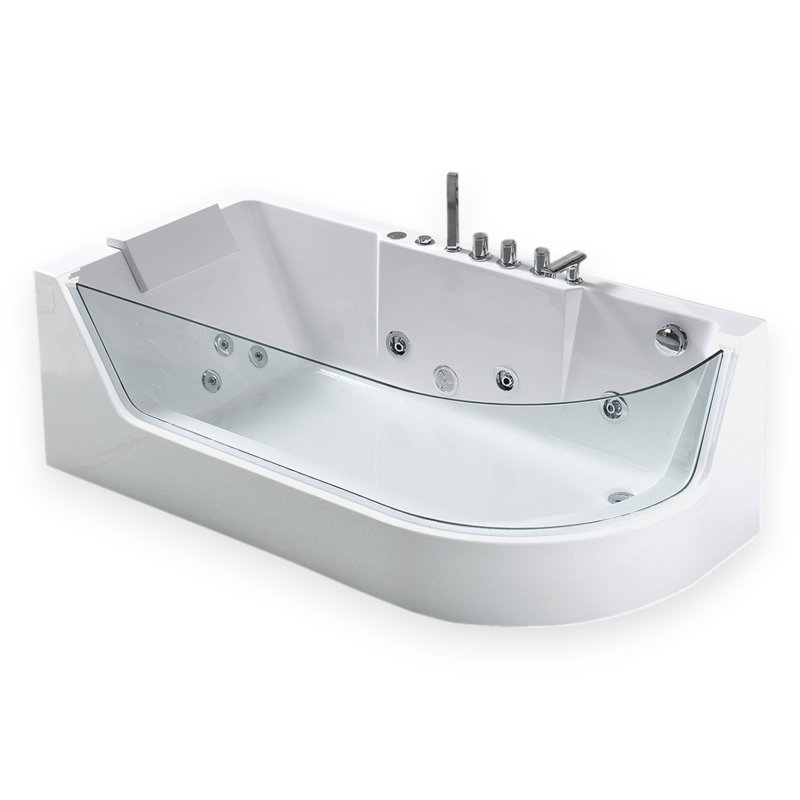 VENICE 67" x 32" White Whirlpool Bathtub with Panoramic Glass Front Panel