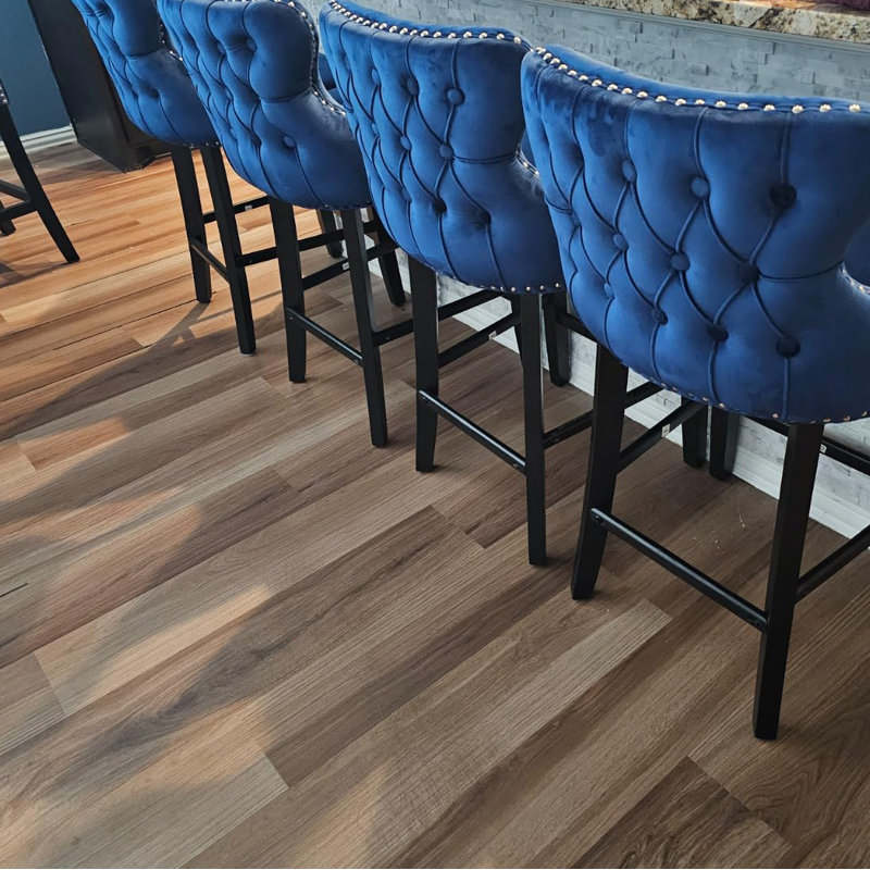 Velvet Upholstered Solid Wood Kitchen Bar Stools  (Set of 6), Blue