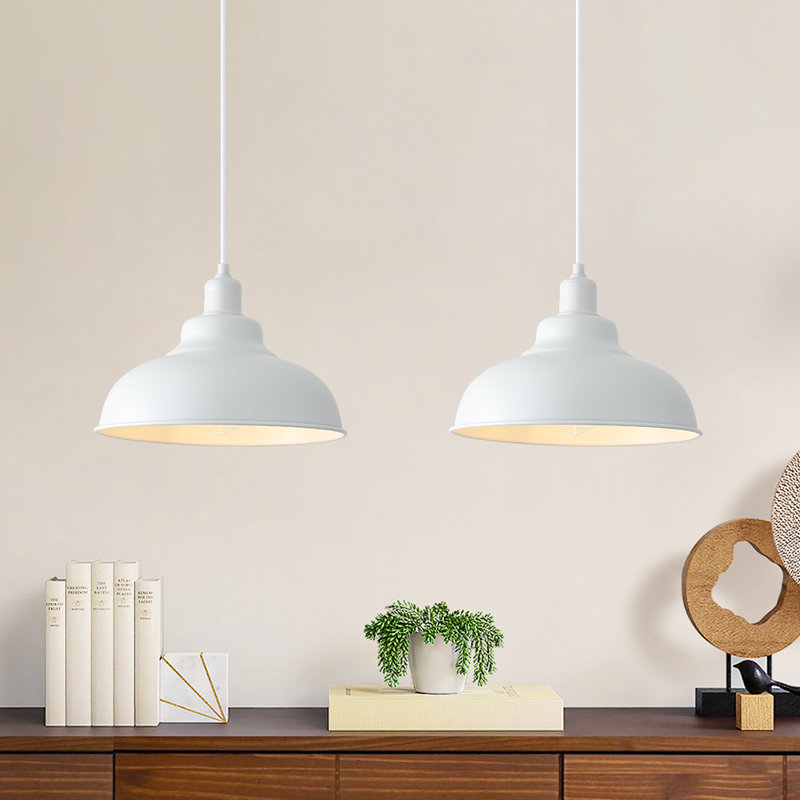 2-Lights 11.4'' Farmhouse Pendant Lights Kitchen Island For Dining Room, Living Room, Hallway, White