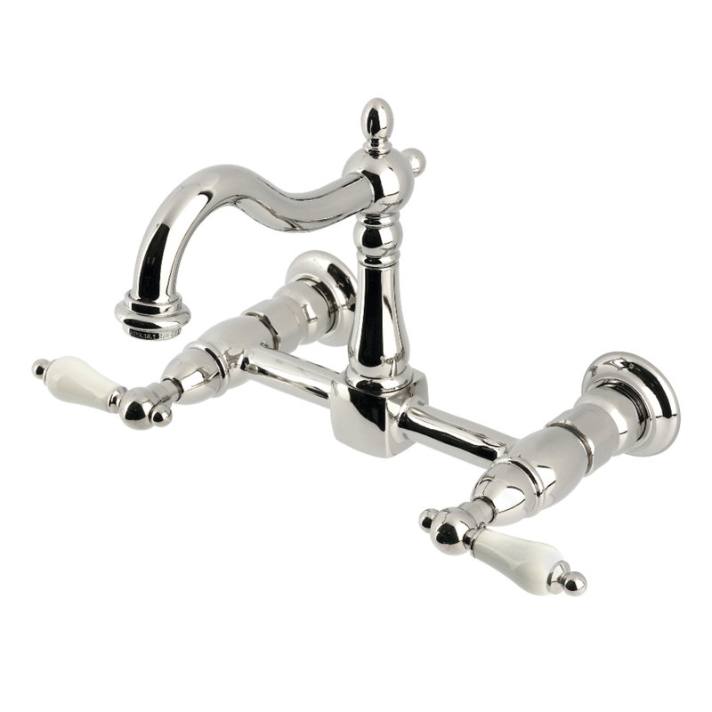 Kingston Brass Heritage Double-Handle 2-Hole Wall-Mount Bridge Kitchen Faucet, Nickel