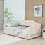 Lit de jour simple rembourré en lin extensible avec éclairage à DEL et tiroirs de rangement-932903170