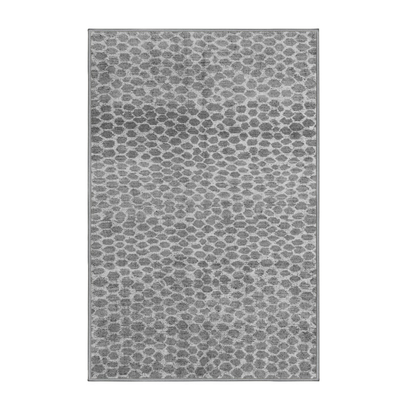Tapis abstrait gris tissé à la machine Aurbree, Rectangle 5 pi x 7 pi
