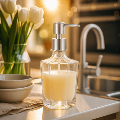 9.5 oz Concave Soap Dispenser - Satin Silver Pump